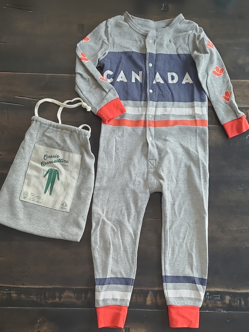 Size 2-3 Arborist Canada Light Grey Ribbed Knit Toddler Onesie